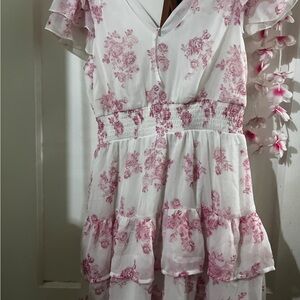Floral Pink and White Dress